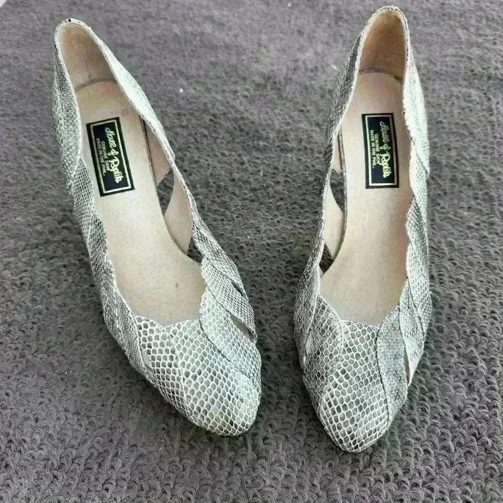 J.Renee Cream Snake-Print Heels